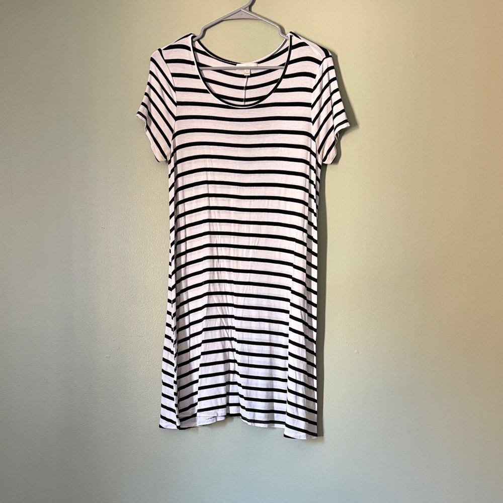 love, Fire Black and White Striped Mini Dress